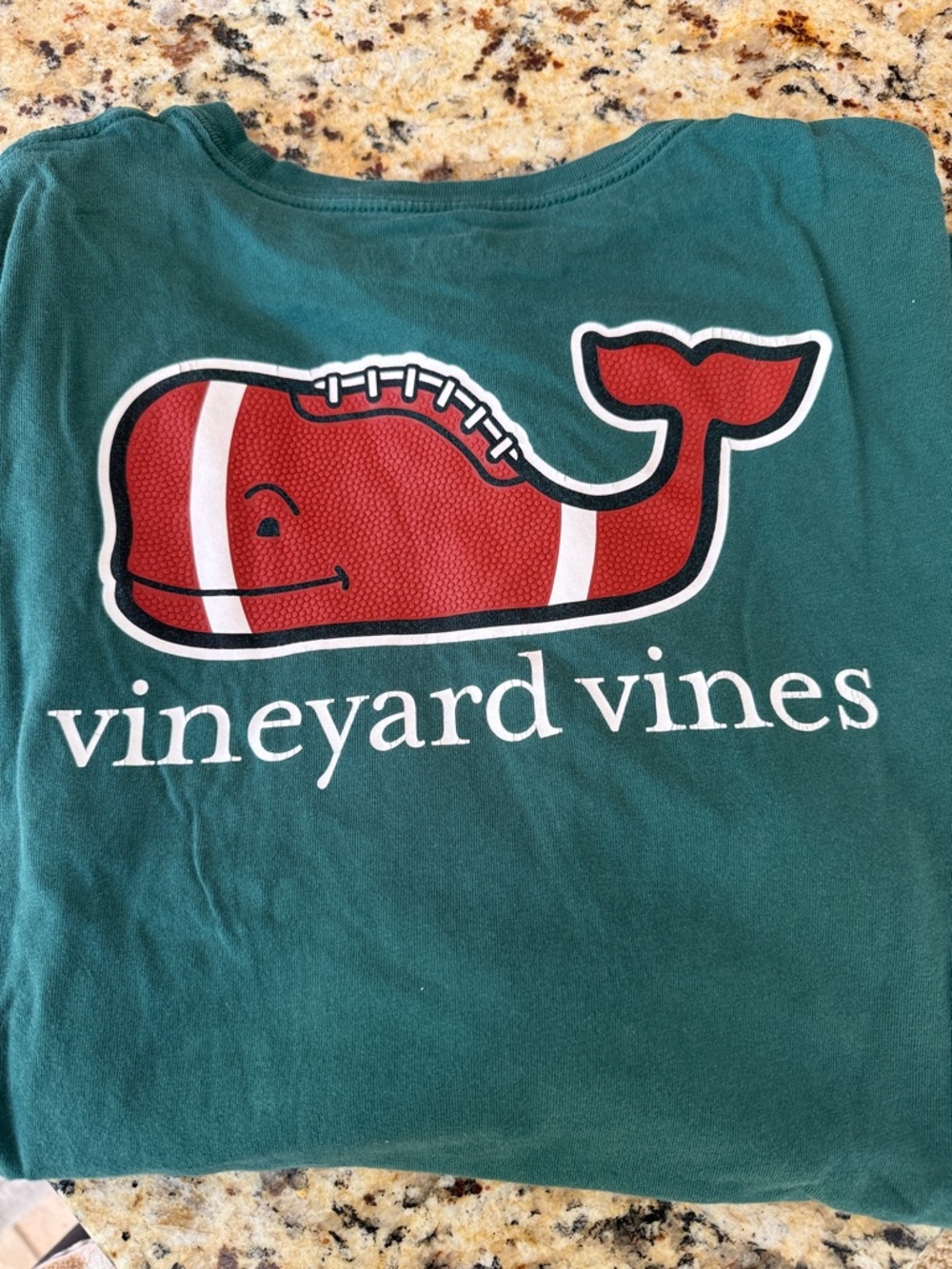 Vineyard Vines Teal Tee with  Football Whale